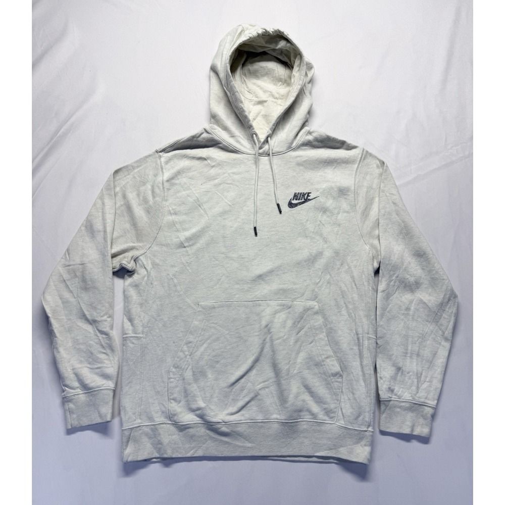 Nike Hoodie Fleece Beige Cream Pullover Mens M ‎ Swoosh Logo Casual Streetwear